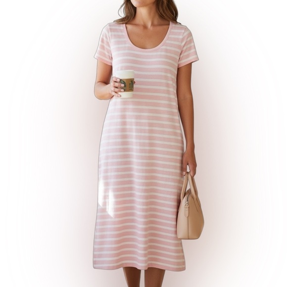 J.Crew Pink Striped Short Sleeve Cotton Maxi Dress Size Small - Picture 7 of 10